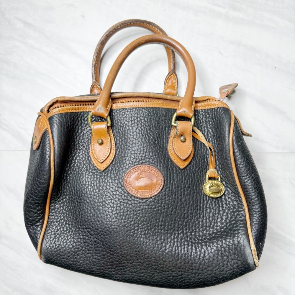 Vintage Dooney & Bourke All Weather Leather Black and Brown Pebble Satchel